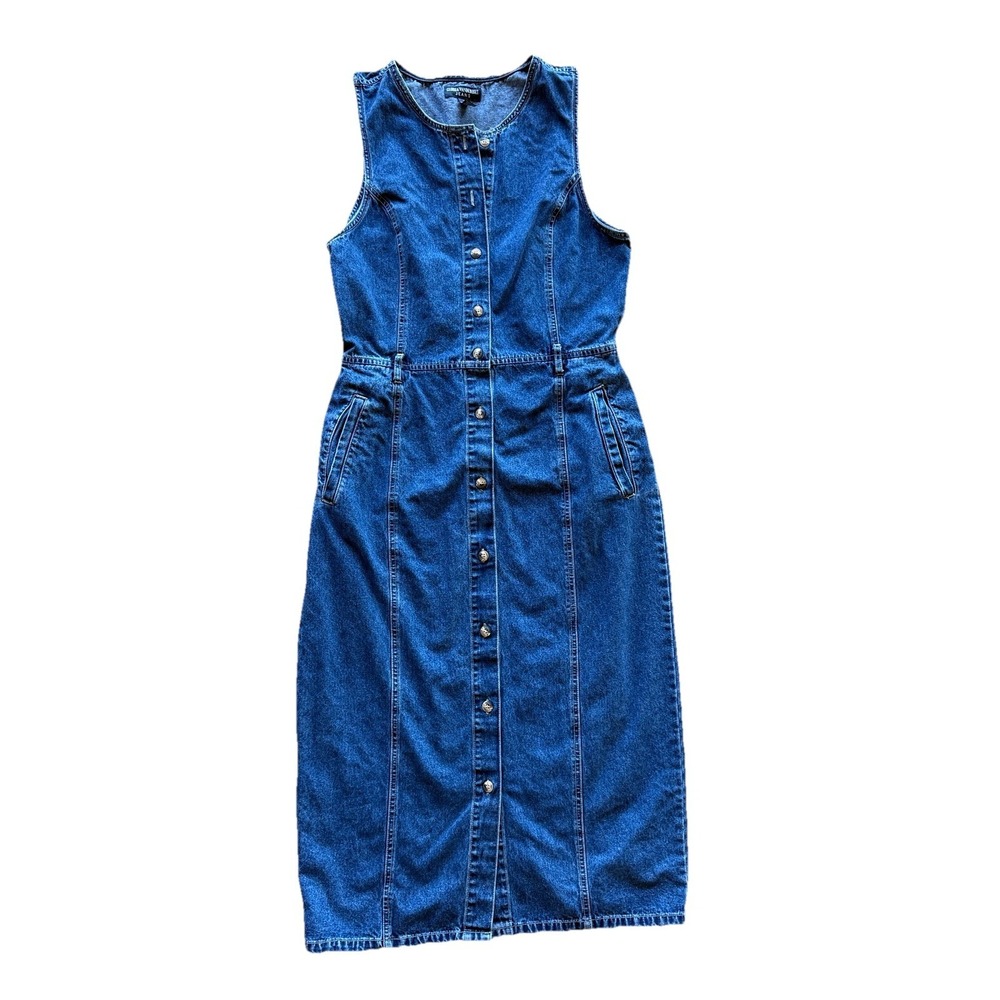 Classic Blue Denim Button-Front Midi Dress